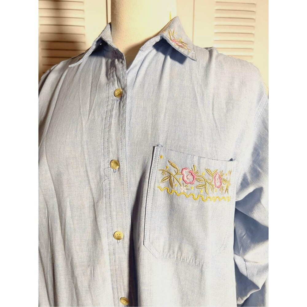 CC Blues Blouse Size L 90's Vintage Cottage Core Embroidered Coquette Top - Picture 4 of 5